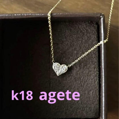 Agete 18k pink gold diamond heart necklace with 0.6 cm x 0.5 cm heart pendant on a 40 cm chain
