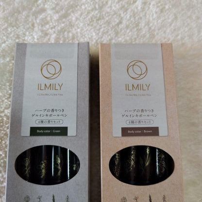 Two boxes of PILOT ILMILY herb scented ballpoint pens with used condition and slight packaging dents