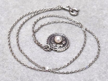 MIKIMOTO Pearl SILVER Necklace C2224 with 40cm length displayed on a white background