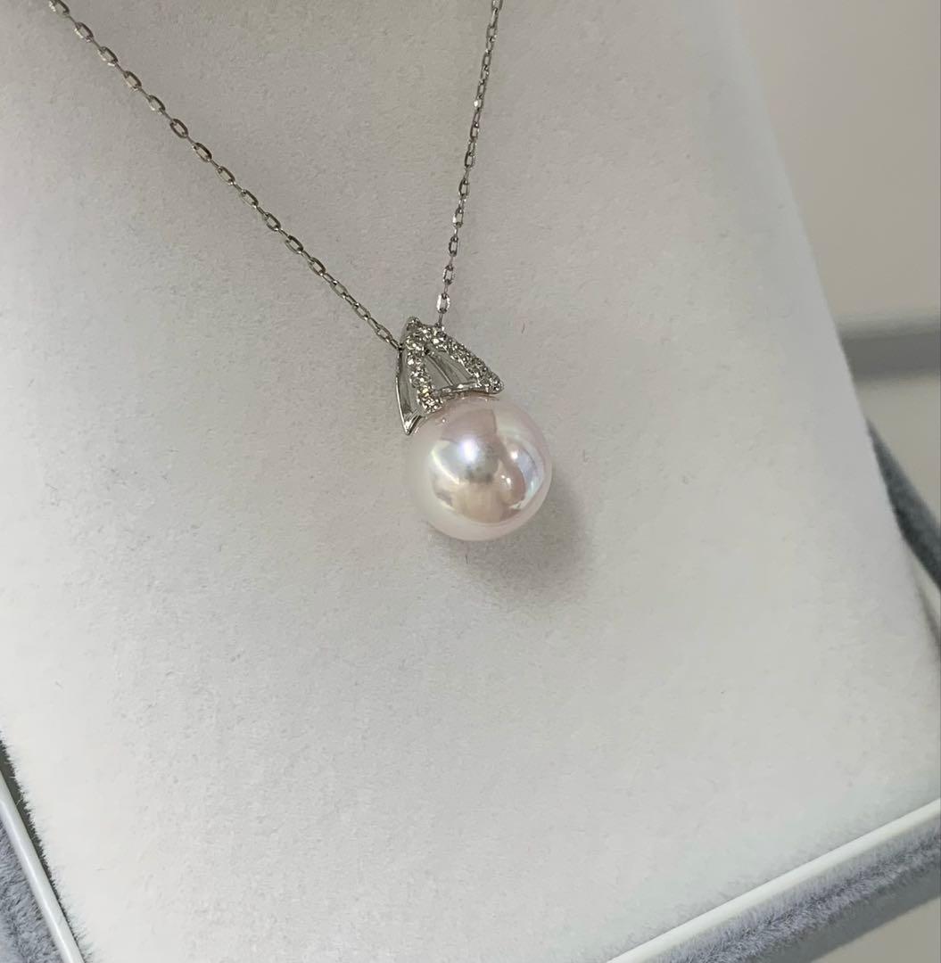 Akoya pearl necklace with 8-8.5mm pearls, 0.05ct diamond, and a 45cm platinum adjustable chain
