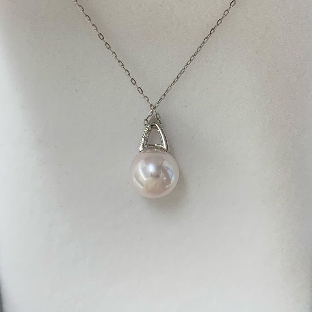 Akoya pearl necklace with 8-8.5mm pearls, 0.05ct diamond, and a 45cm platinum adjustable chain