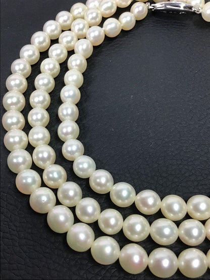 TASAKI Akoya long pearl necklace 84cm with 6.5-6.9mm white round pearls and pink green interference colors