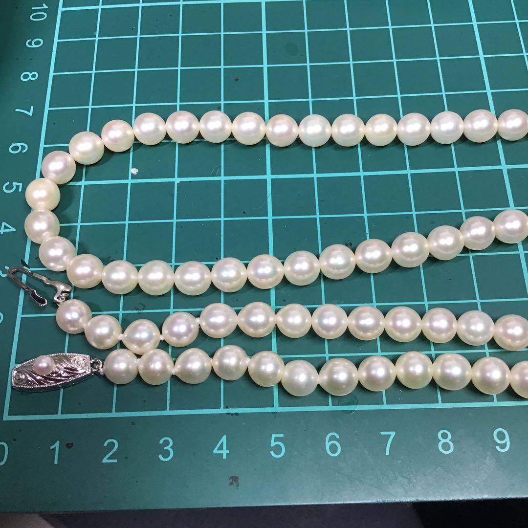 TASAKI Akoya long pearl necklace 84cm with 6.5-6.9mm white round pearls and pink green interference colors
