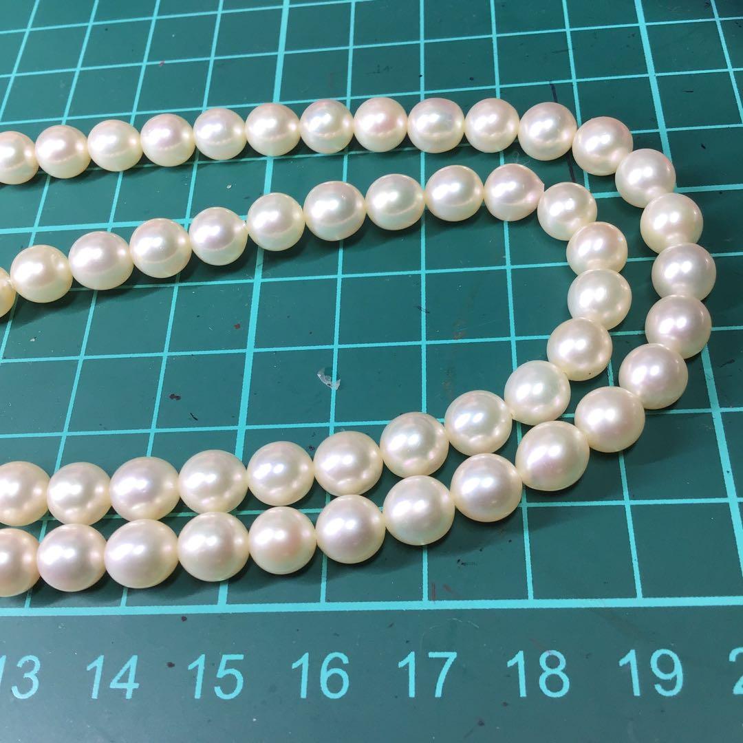 TASAKI Akoya long pearl necklace 84cm with 6.5-6.9mm white round pearls and pink green interference colors