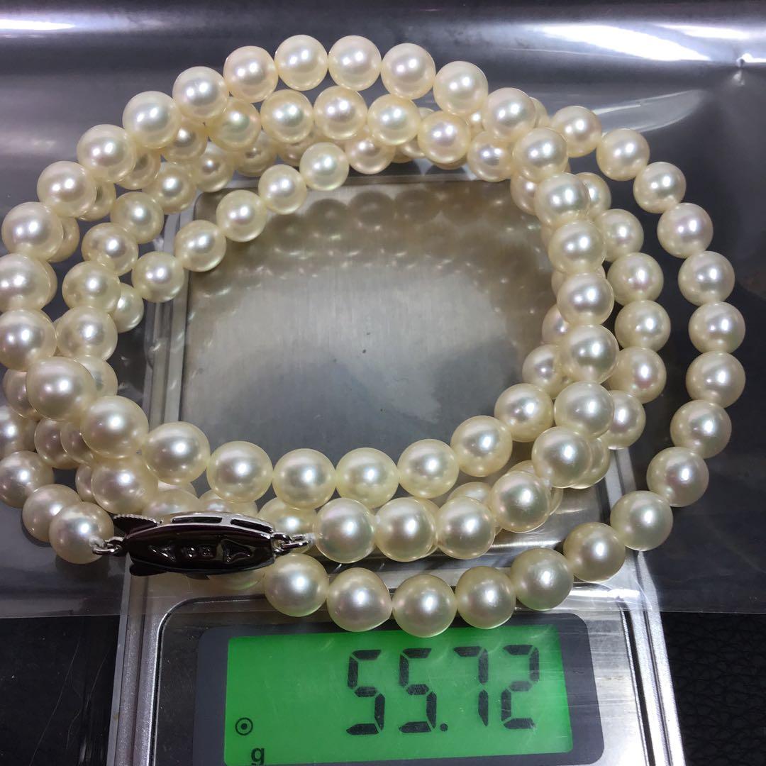TASAKI Akoya long pearl necklace 84cm with 6.5-6.9mm white round pearls and pink green interference colors