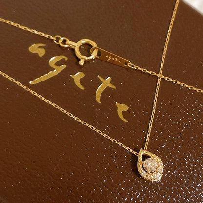 agete K18 0.10ct yellow gold necklace with night sky moon-like diamond melee center stone