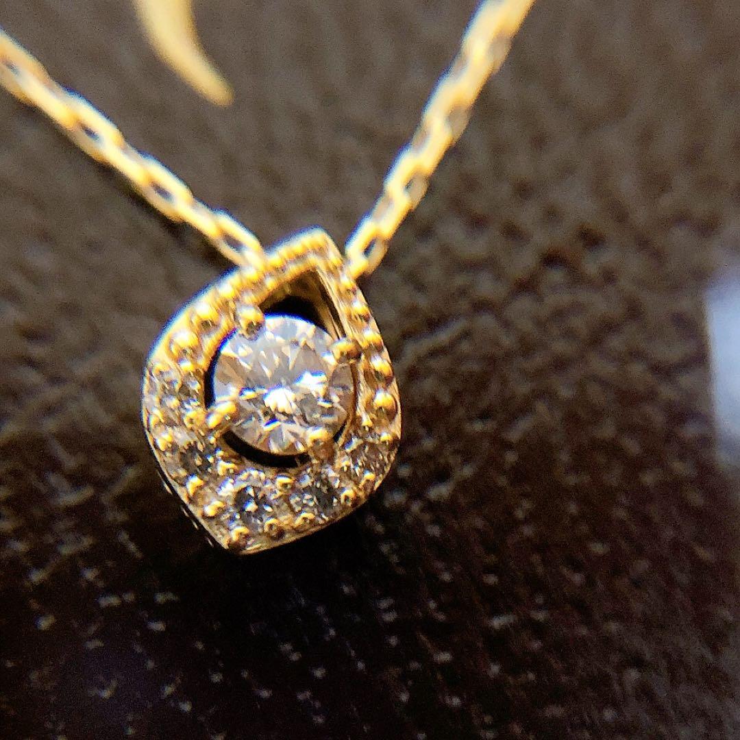 agete K18 0.10ct yellow gold necklace with night sky moon-like diamond melee center stone
