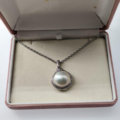TASAKI Mabe Pearl Necklace with large 15mm iridescent pearl on silver chain