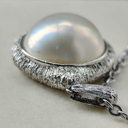 TASAKI Mabe Pearl Necklace with large 15mm iridescent pearl on silver chain