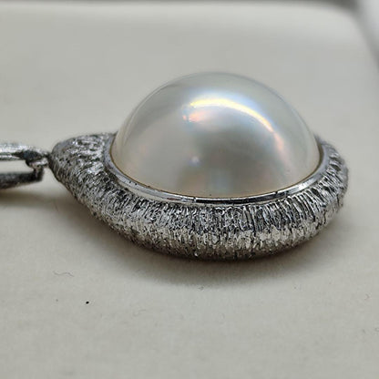 TASAKI Mabe Pearl Necklace with large 15mm iridescent pearl on silver chain