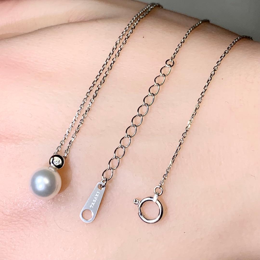 Tasaki pearl pendant necklace in K18 white gold with 7.1 mm pearl and diamond stones on a 42.5 cm chain