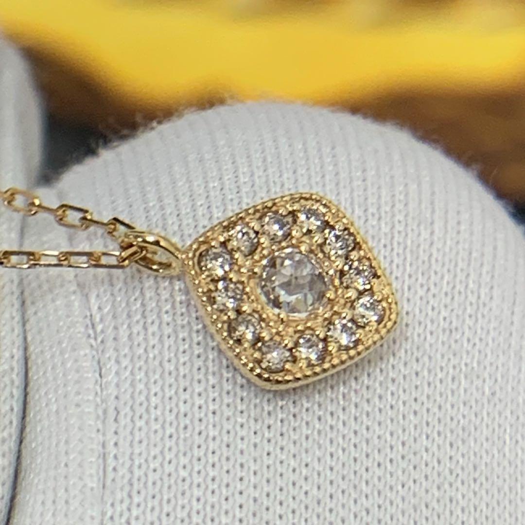 Agate Diamond 0.06ct K18YG Necklace with 36-40cm gold chain and 8.6x6.6mm pendant