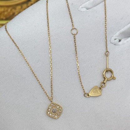 Agate Diamond 0.06ct K18YG Necklace with 36-40cm gold chain and 8.6x6.6mm pendant