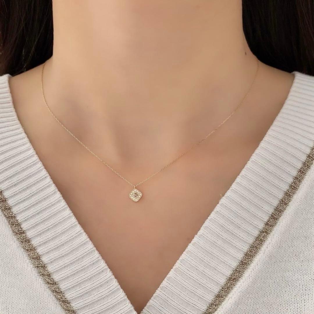 Agate Diamond 0.06ct K18YG Necklace with 36-40cm gold chain and 8.6x6.6mm pendant