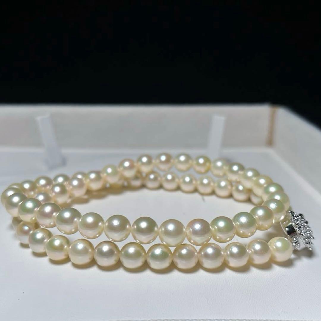 Aqua Pearl Necklace featuring round 6.5~7.0mm Akoya pearls on a 42cm silver chain, white color, elegant design