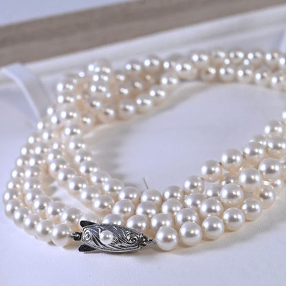 Takashi Akoya Pearl Necklace 113cm long with lustrous white pearls and elegant design