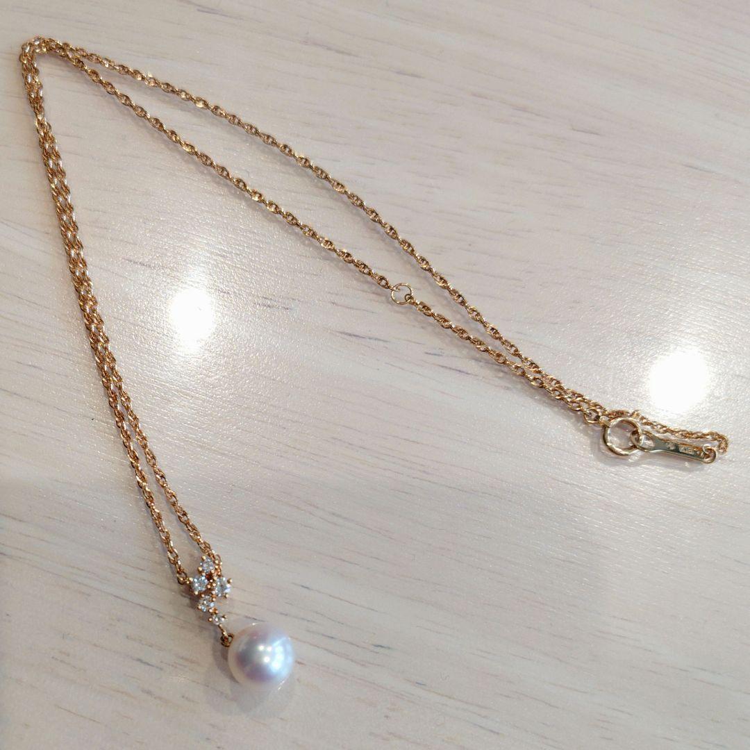 TASAKI Pearl Necklace featuring 8mm pearl, 18K gold chain, and diamond accents, approximately 40cm long