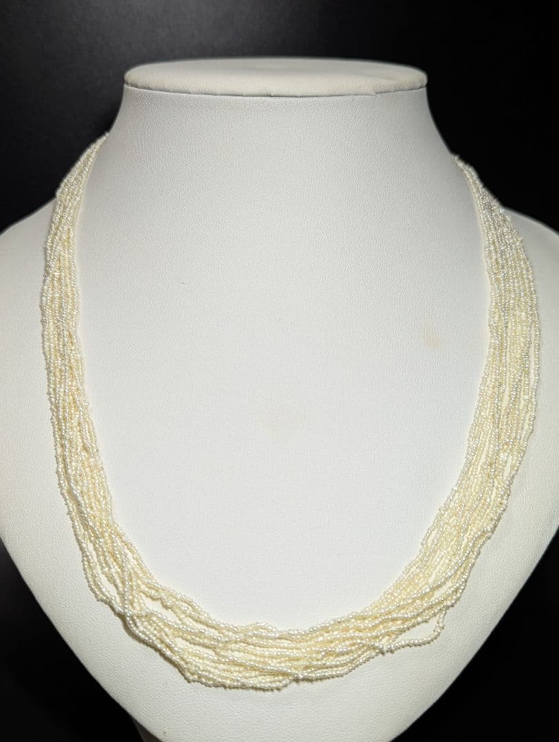 N105 K14WG 54cm 10-row Akoya pearls bead necklace with 1-2mm small sand pendulum pearls