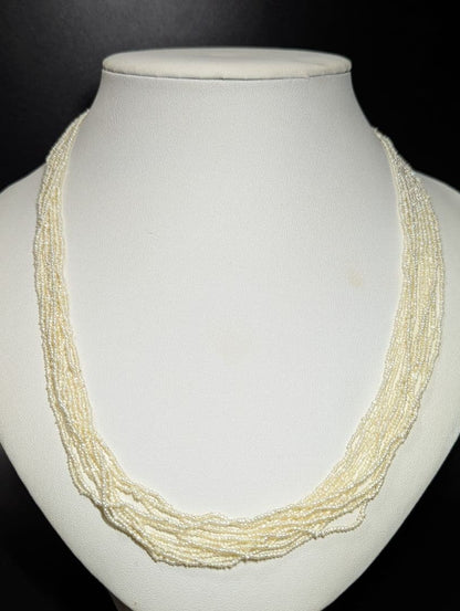 N105 K14WG 54cm 10-row Akoya pearls bead necklace with 1-2mm small sand pendulum pearls