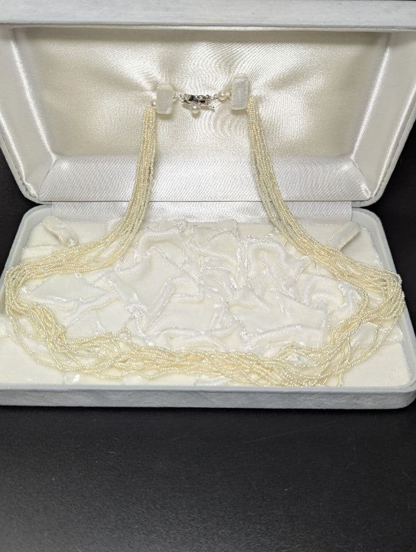 N105 K14WG 54cm 10-row Akoya pearls bead necklace with 1-2mm small sand pendulum pearls
