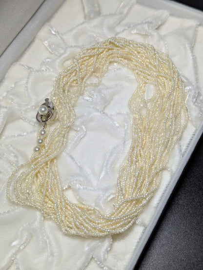 N105 K14WG 54cm 10-row Akoya pearls bead necklace with 1-2mm small sand pendulum pearls