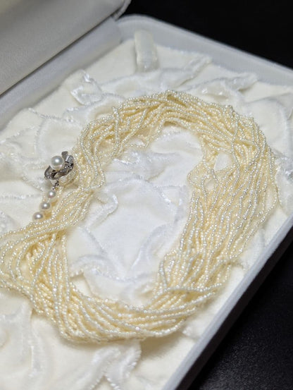 N105 K14WG 54cm 10-row Akoya pearls bead necklace with 1-2mm small sand pendulum pearls