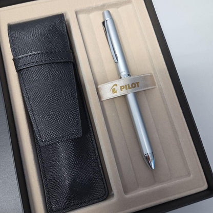 PILOT RIDGE silver ballpoint pen with matching silver case, new and unused