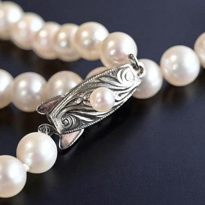 Takatsuki Maki Pearls Long Akoya Necklace with round 6.3-5.8mm pearls and silver clasp on 92cm chain