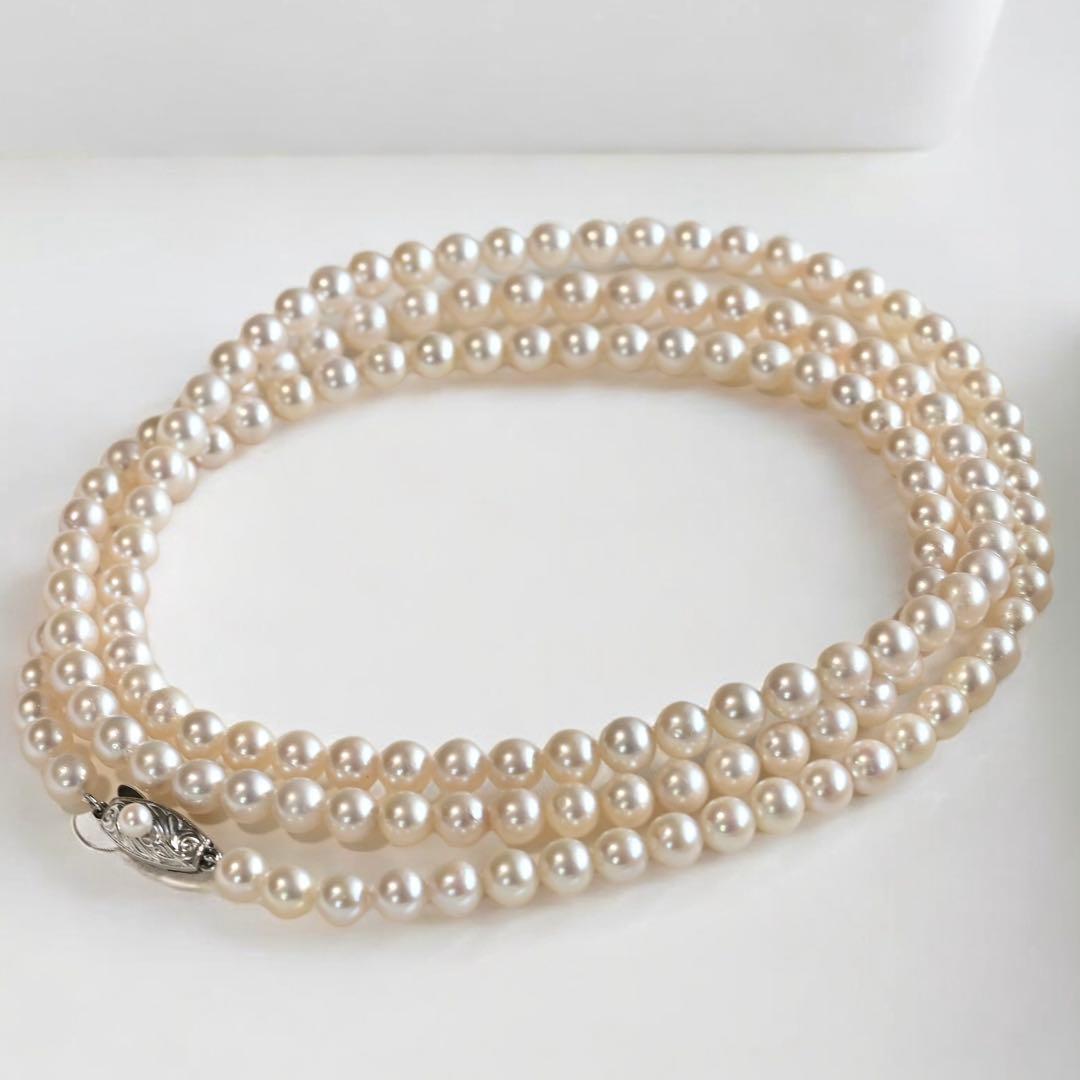 Takatsuki Maki Pearls Long Akoya Necklace with round 6.3-5.8mm pearls and silver clasp on 92cm chain