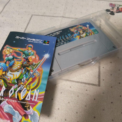 Super Famicom Star Ocean game cartridge in box with small dent on the box