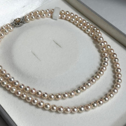 2-strand Akoya pearl necklace with 7mm pearls and silver clasp, 43.5cm length