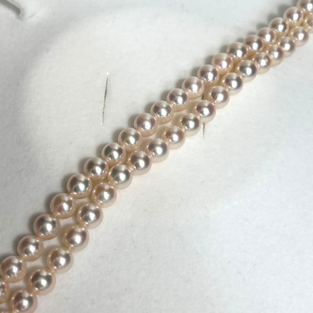 2-strand Akoya pearl necklace with 7mm pearls and silver clasp, 43.5cm length