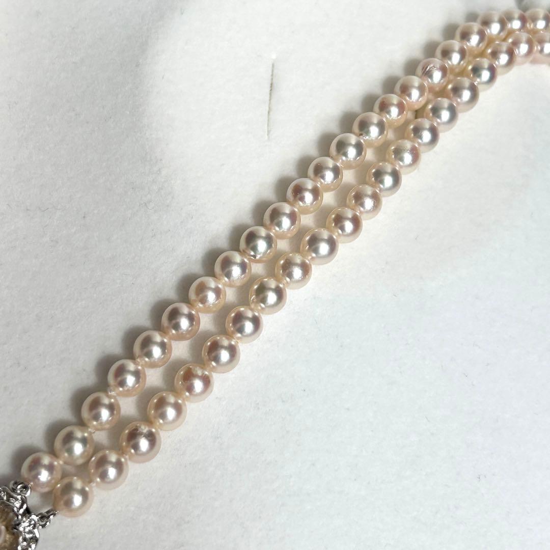 2-strand Akoya pearl necklace with 7mm pearls and silver clasp, 43.5cm length