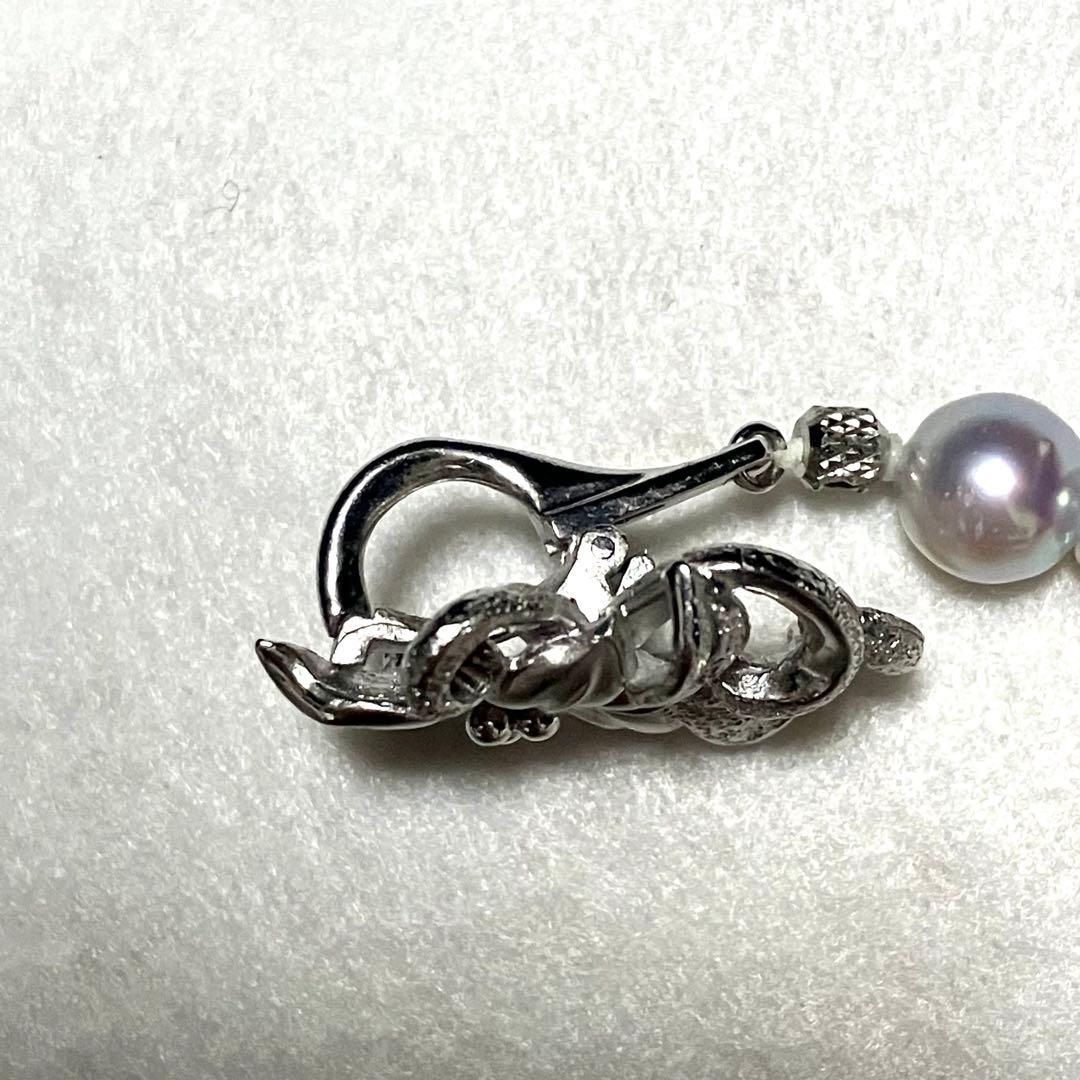 Akoya pearl long necklace with double strand of blue gray 8.0mm pearls and silver flower clicker clasp
