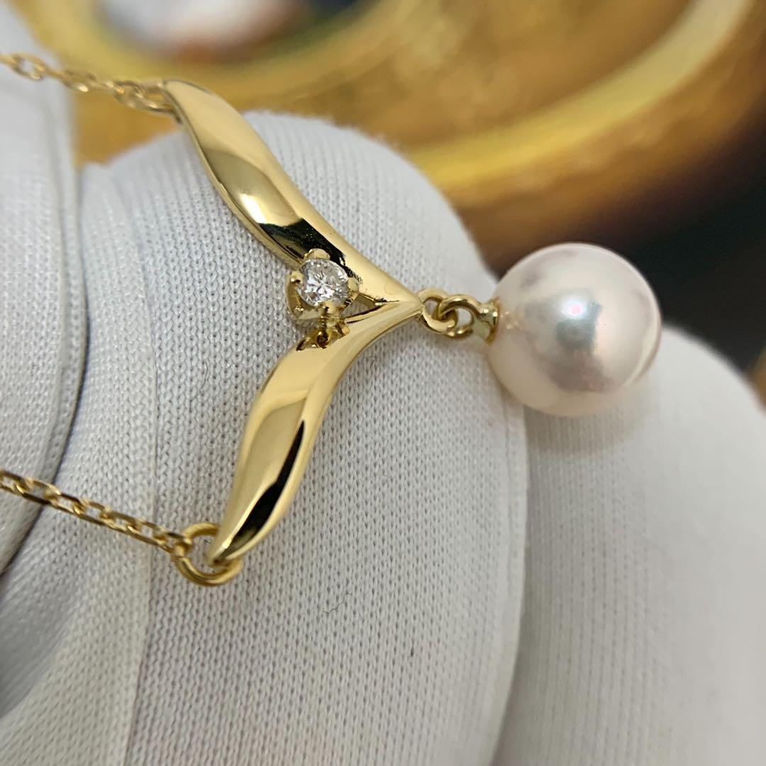 Mikimoto necklace with 7.1mm Akoya pearl and diamond on 42cm K18YG gold chain