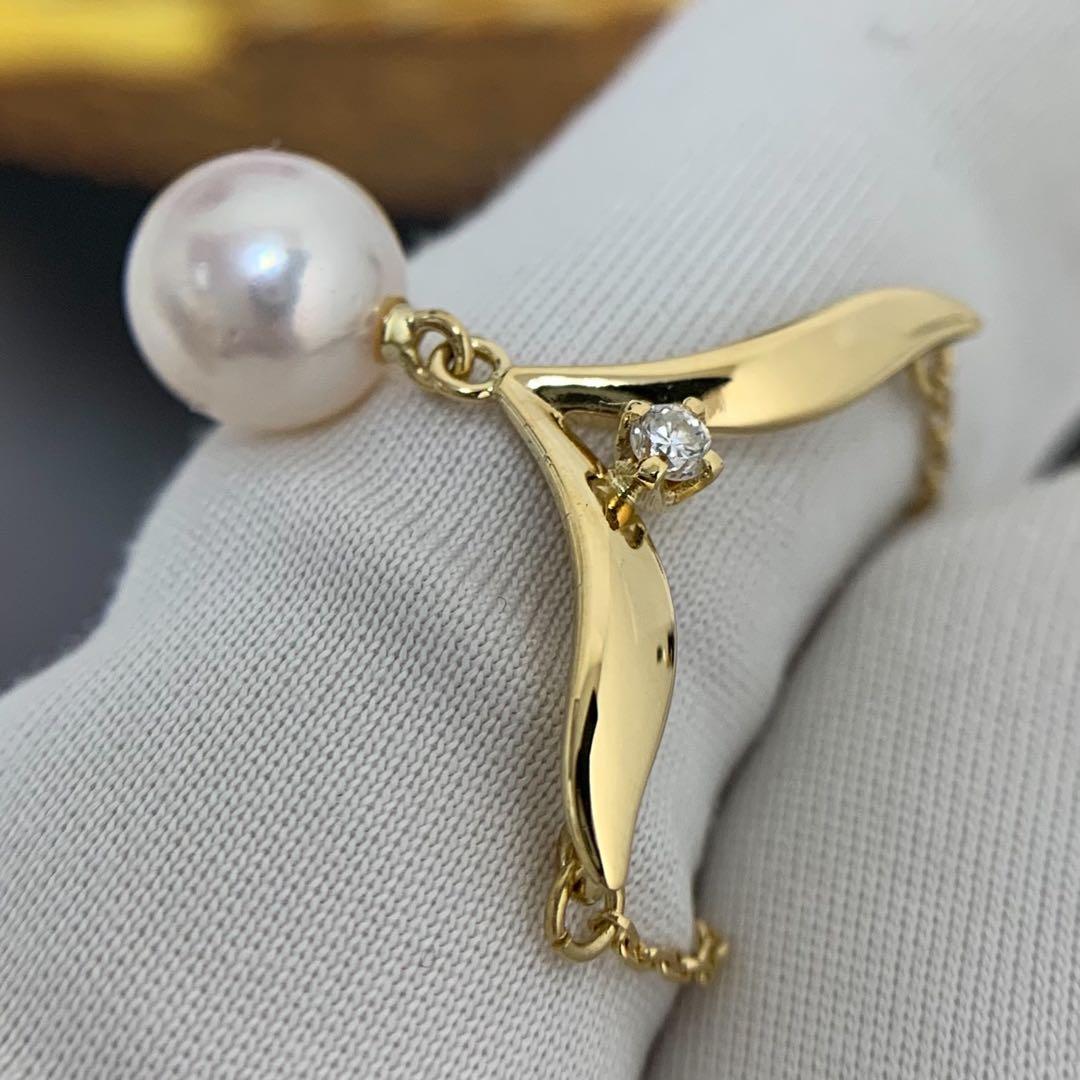 Mikimoto necklace with 7.1mm Akoya pearl and diamond on 42cm K18YG gold chain