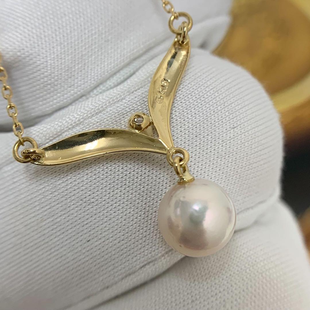 Mikimoto necklace with 7.1mm Akoya pearl and diamond on 42cm K18YG gold chain