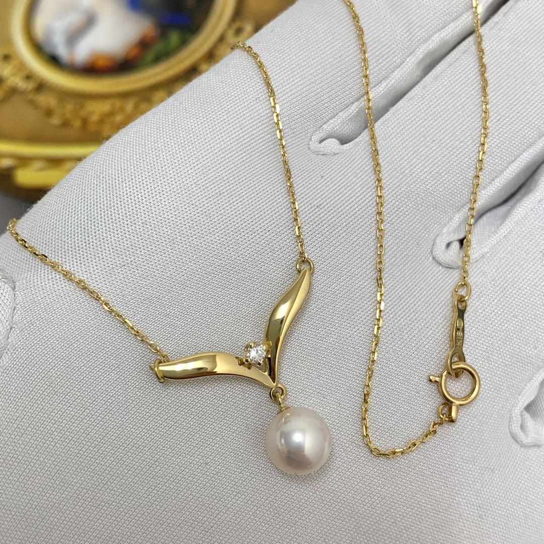 Mikimoto necklace with 7.1mm Akoya pearl and diamond on 42cm K18YG gold chain