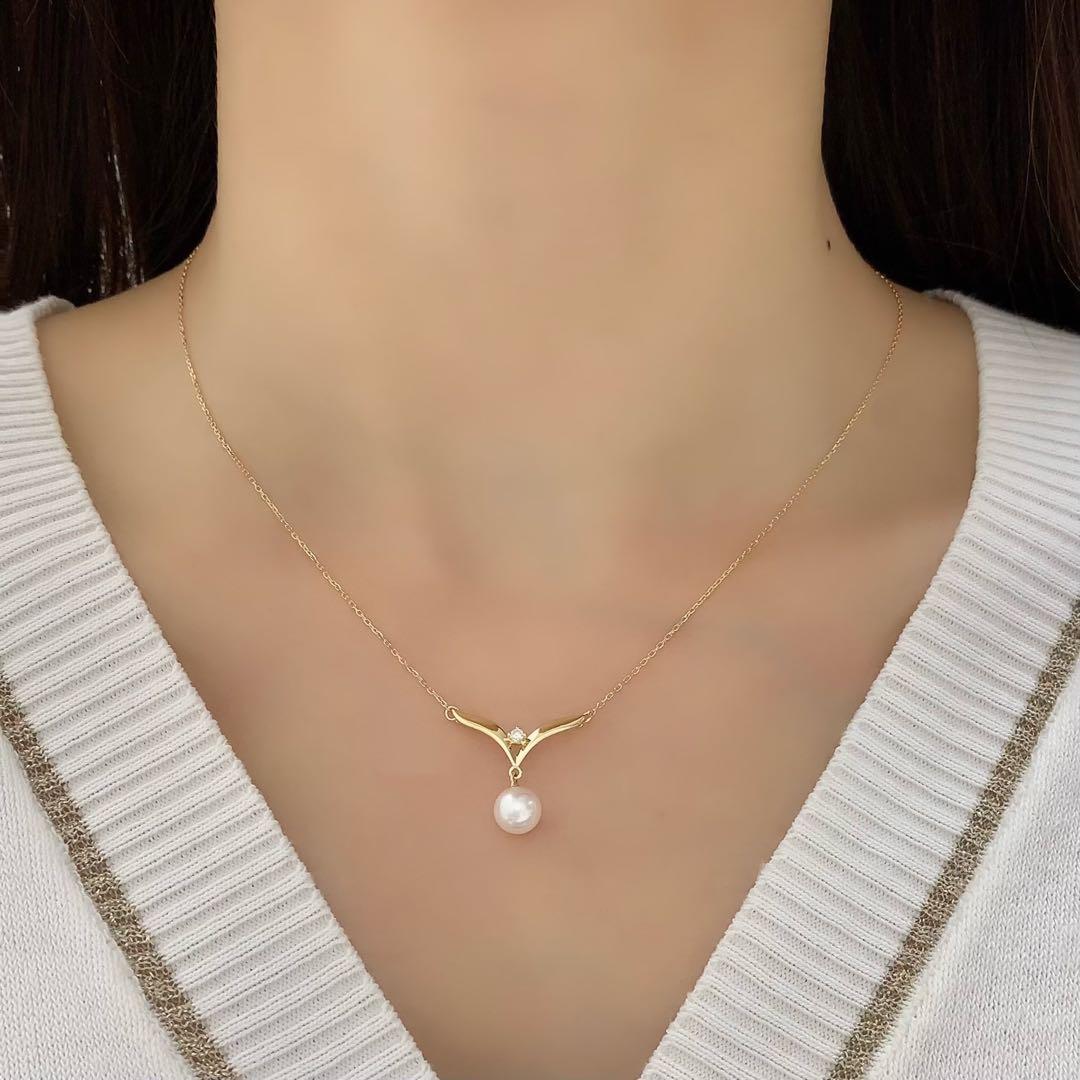 Mikimoto necklace with 7.1mm Akoya pearl and diamond on 42cm K18YG gold chain