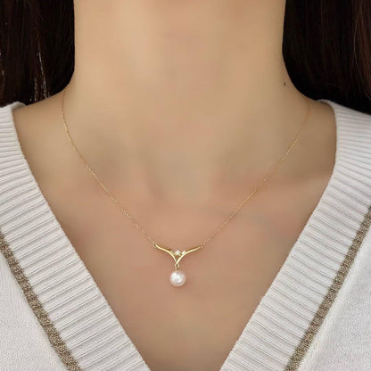 Mikimoto necklace with 7.1mm Akoya pearl and diamond on 42cm K18YG gold chain