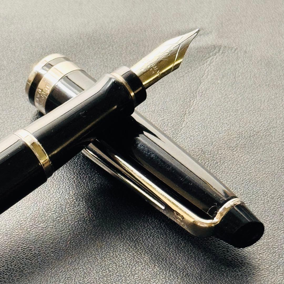 Waterman Expert Essential Black fountain pen with silver stainless steel accents and fine point nib