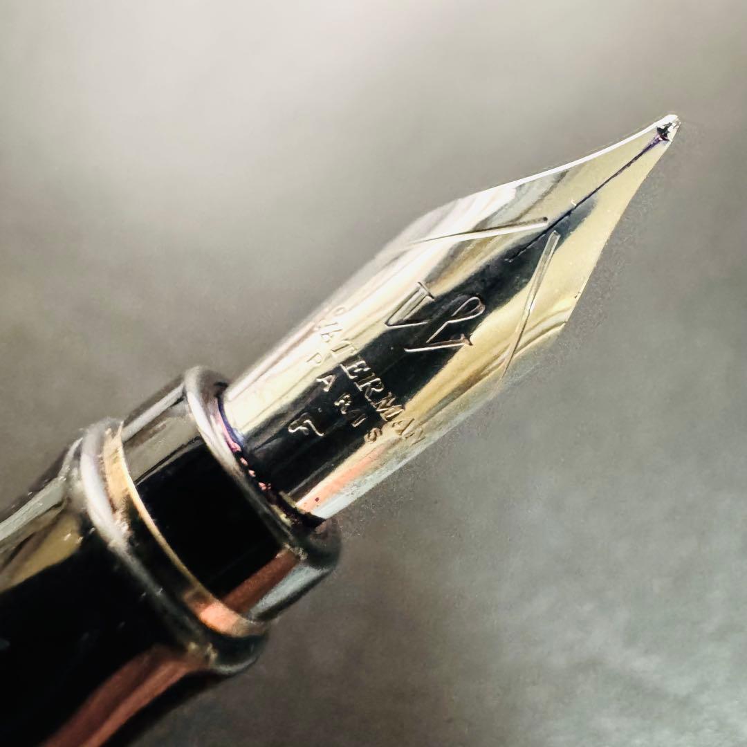 Waterman Expert Essential Black fountain pen with silver stainless steel accents and fine point nib