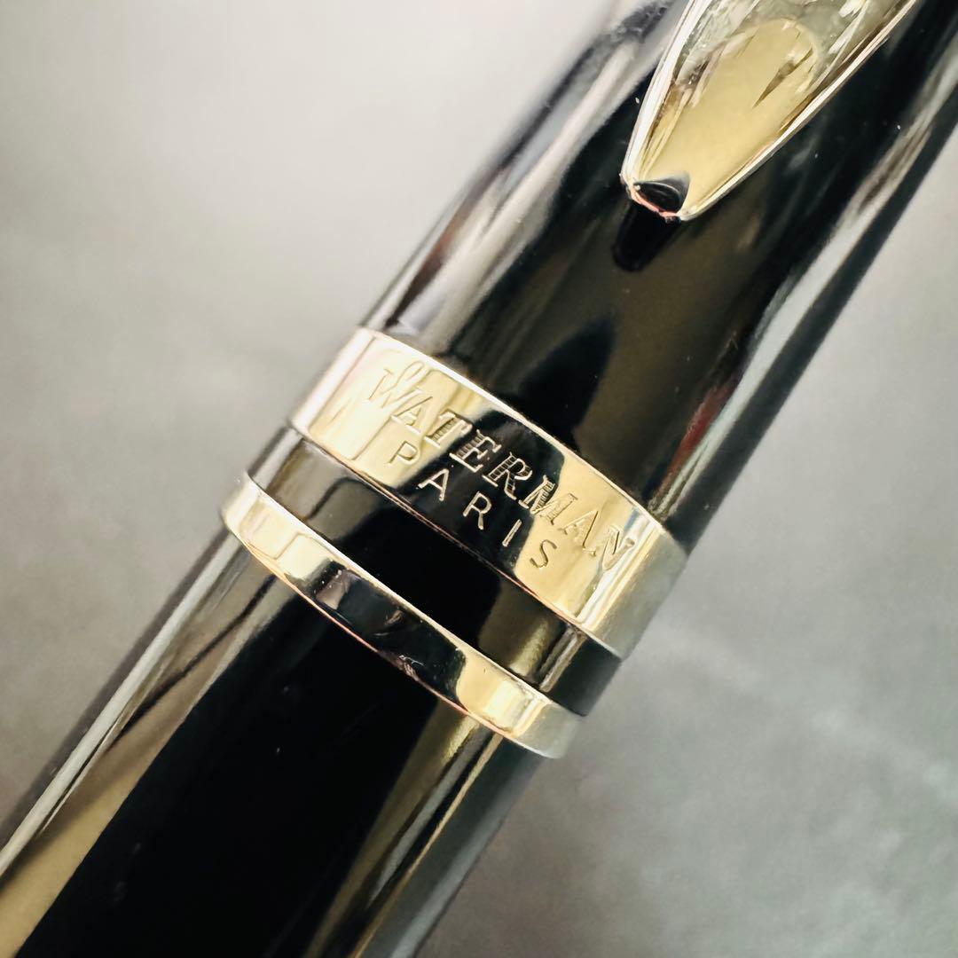 Waterman Expert Essential Black fountain pen with silver stainless steel accents and fine point nib