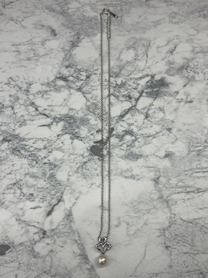 TASKA 7.1mm Akoya pearl necklace with silver mark on 40cm chain displayed on white background