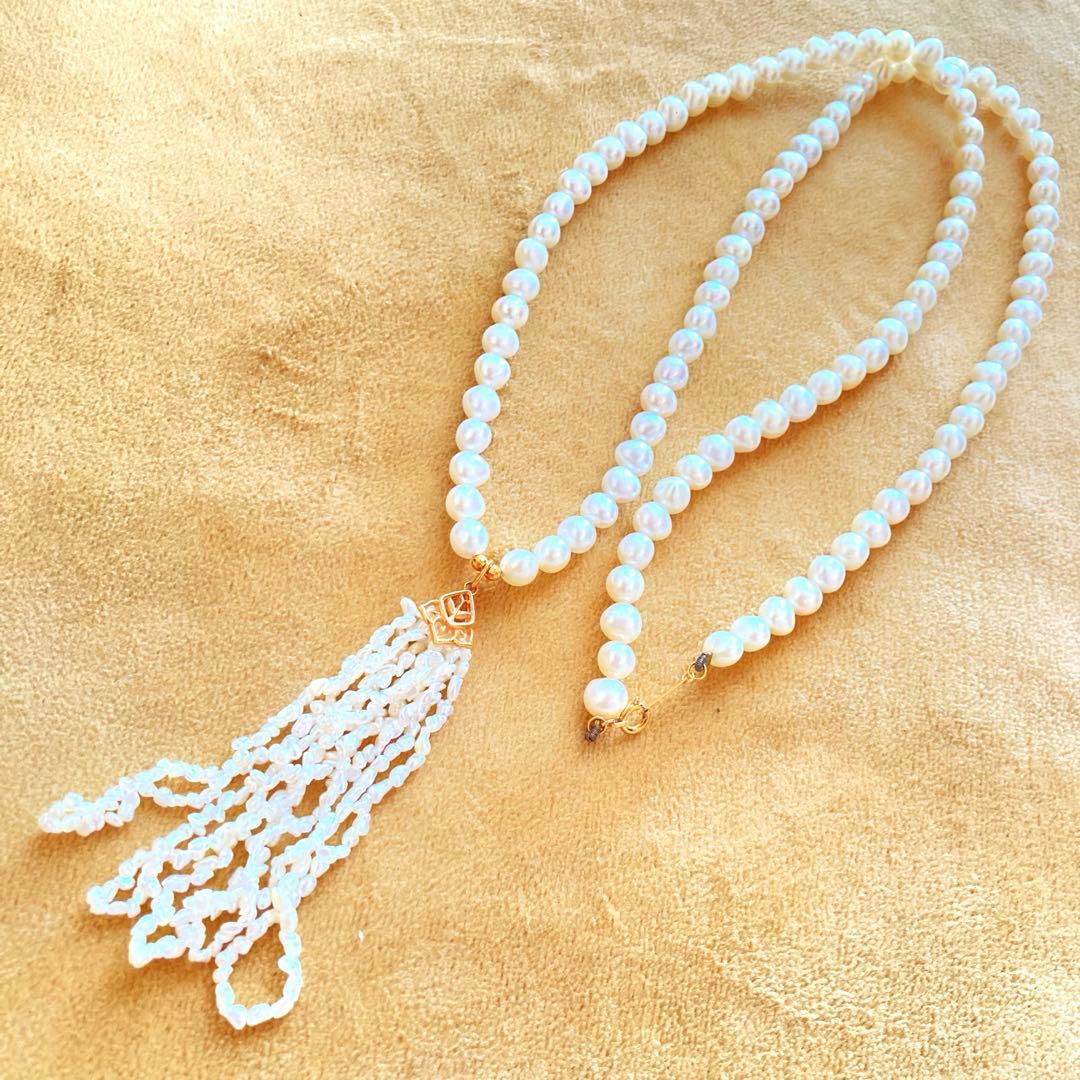 Agete K18 Akoya Pearl Necklace featuring lustrous pearls on a 60 cm gold chain
