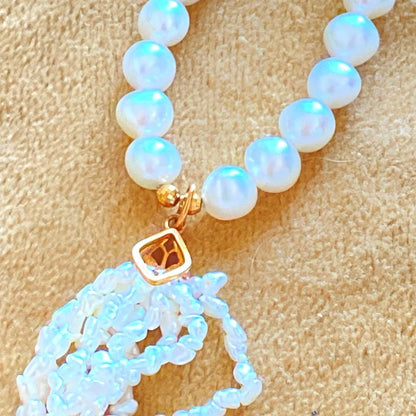 Agete K18 Akoya Pearl Necklace featuring lustrous pearls on a 60 cm gold chain