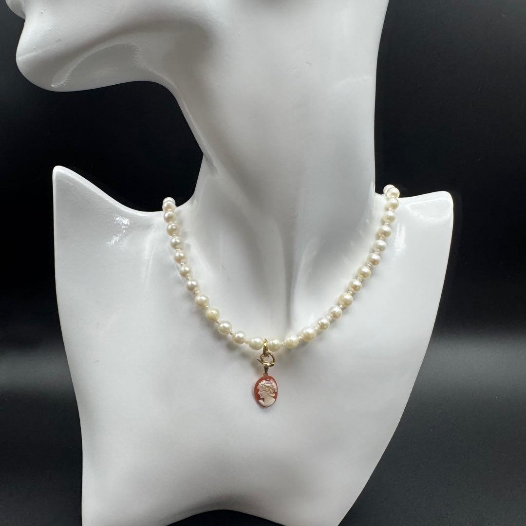 Mitsukoshi Akoya 5mm small round pearl necklace with silver fittings and removable mini cameo charm