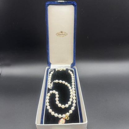 Mitsukoshi Akoya 5mm small round pearl necklace with silver fittings and removable mini cameo charm