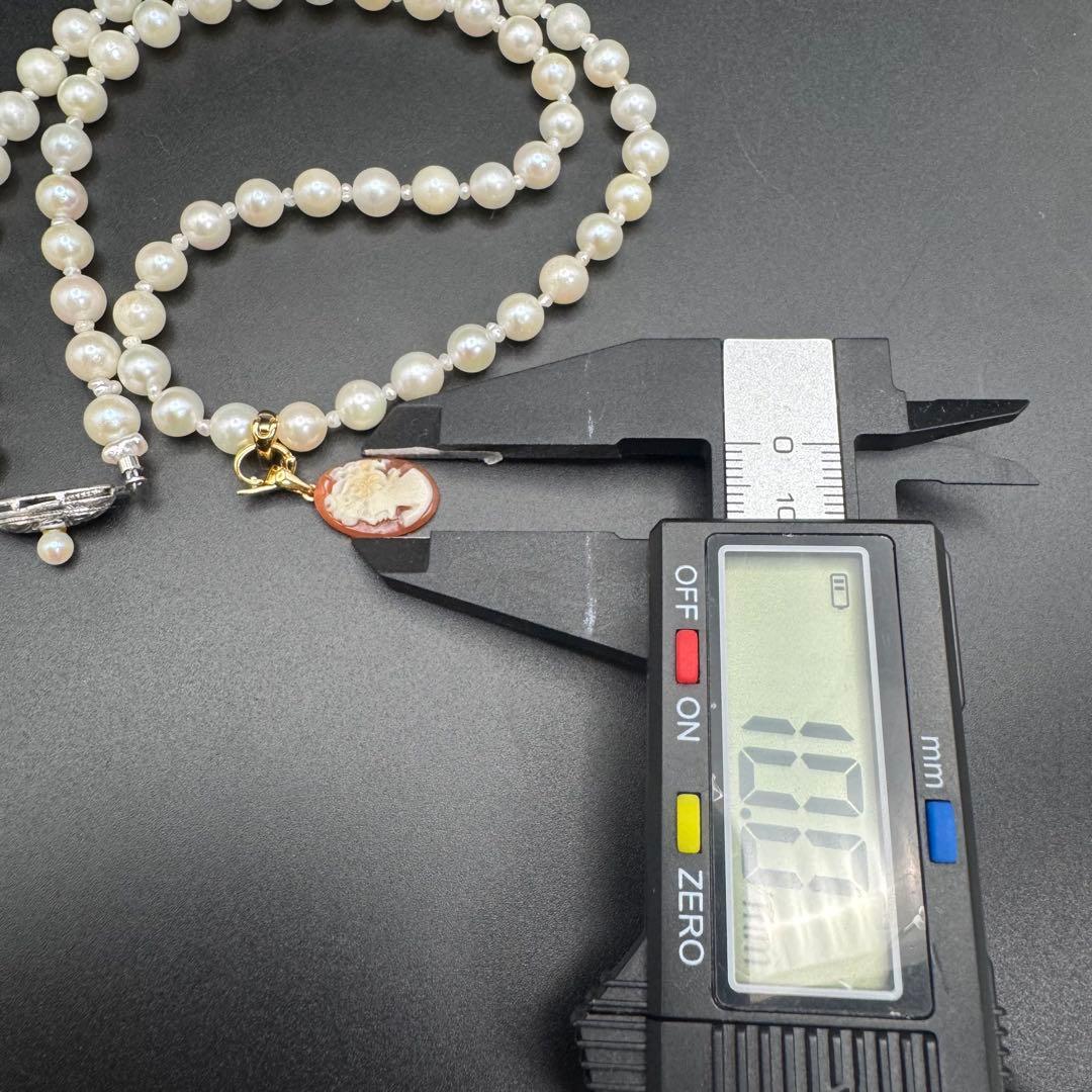Mitsukoshi Akoya 5mm small round pearl necklace with silver fittings and removable mini cameo charm