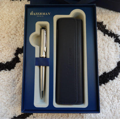 Waterman ballpoint pen set with black case and matching carrying bag, unused and new condition